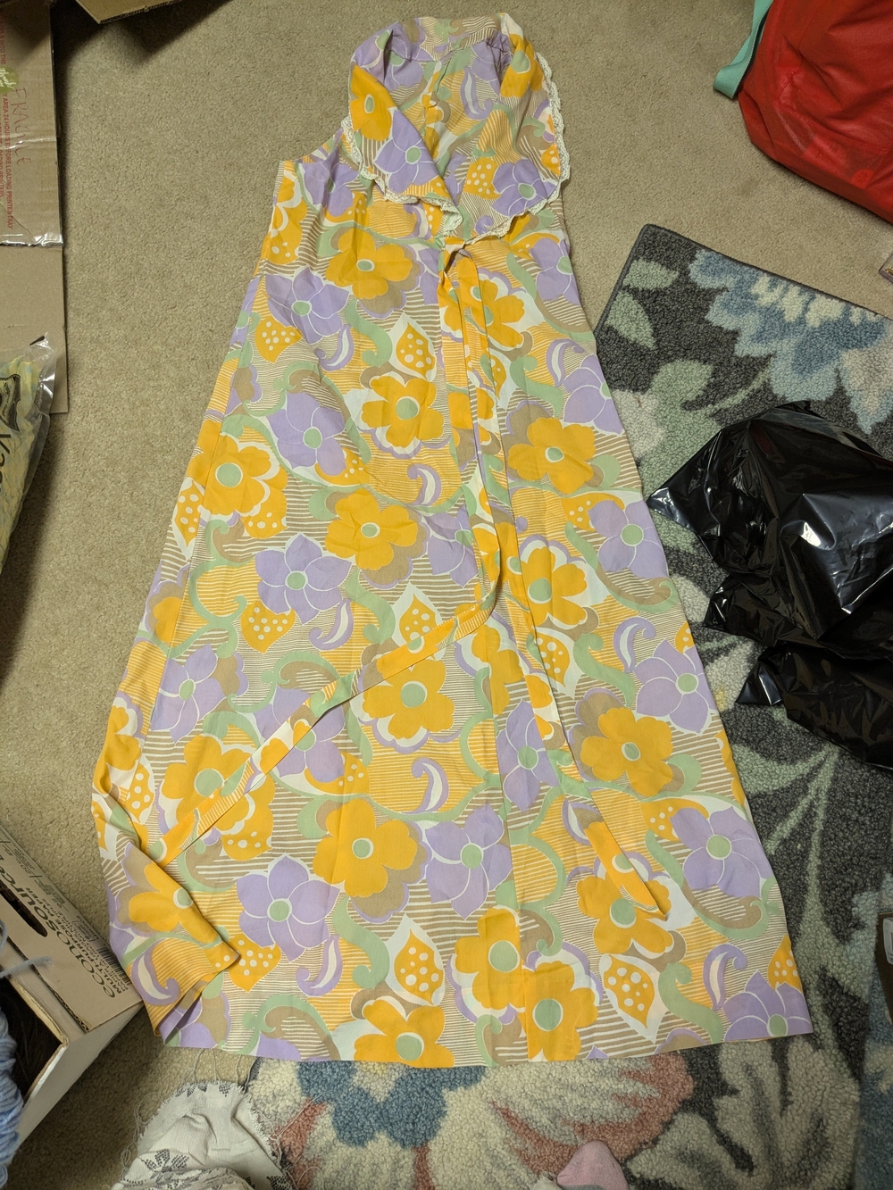 Vintage Floral Print Yellow Lavender Maxi Skirt
